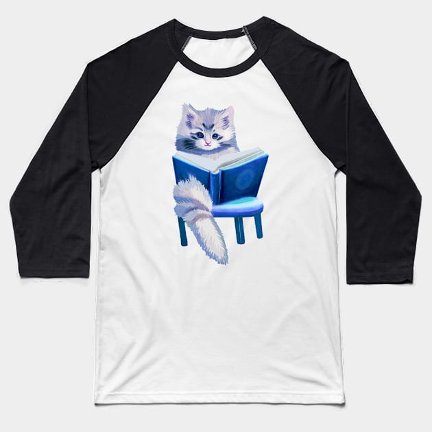 Book Reading Kitty Baseball T-Shirt by KC Morcom aka KCM Gems n Bling aka KCM Inspirations